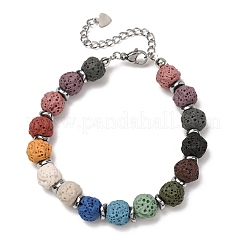 Bracelets ronds en perles de roche de lave naturelle teintées selon les chakras&nbsp;GG-CBA922D-03