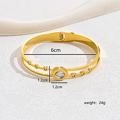 Brazalete con bisagra de circonita cúbica micropavé de acero inoxidable 201 chapado en oro real de 18k para mujer&nbsp;SJ3475-2