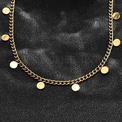 Ожерелья из витой цепочки из нержавеющей стали 304 с подвеской в виде диска&nbsp;NJEW-R023-04G