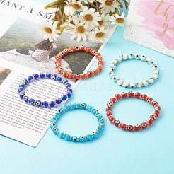 Bracelets extensibles perlés faits à la main au chalumeau mauvais œil&nbsp;BJEW-JB06463