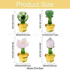 8шт 4 стиля стеклянные фигурки растений в горшках&nbsp;DJEW-CJ0001-11