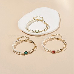 3 set di braccialetti a maglie quadrate in vetro a 3 colori&nbsp;BJEW-TA00075