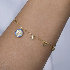 Bracelet en argent sterling serti de micro-pavés de zircon cubique bleu avec breloque œil protecteur&nbsp;SG3284-2