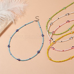 Collana da donna con malocchio in resina e semi di vetro&nbsp;NJEW-JN04243