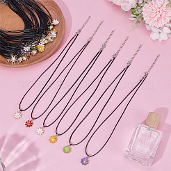 48 шт. 6-цветный эмалированный сплав с подвеской в виде цветка на вощеном шнуре&nbsp;NJEW-GO00002