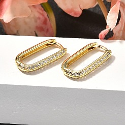 Овальные серьги-гвоздики из латуни с микропаве из прозрачных кубических цирконий&nbsp;EJEW-C126-11G