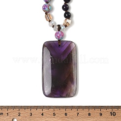 Collana lunga con ciondolo rettangolare in ametista naturale e perline di vetro.&nbsp;GG-CBAE048-02A
