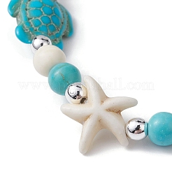 Эластичный браслет из синтетической бирюзы черепаха и морская звезда&nbsp;BJEW-JB09968-02
