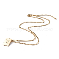 Collier pendentif rectangulaire en acier inoxydable avec lettre initiale pour hommes et femmes&nbsp;LS-NJEW-E090-01G-24