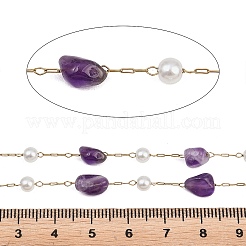 Pépites d'améthyste naturelle et chaînes à maillons faites à la main en acier inoxydable 316&nbsp;CHS-K021-14G-08