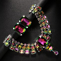 Прямоугольные латунные ожерелья с подвесками и серьги-гвоздики со стразами&nbsp;FS-WG11BAE-02