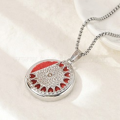 Collier diffuseur d'aromathérapie en acier inoxydable chirurgical 316 avec pendentif rond plat creux et chaîne&nbsp;NJEW-R016-01P-06