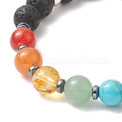 Pulseras elásticas con cuentas de hematita sintética y piedras preciosas con tema de chakra para mujer&nbsp;BJEW-JB09278