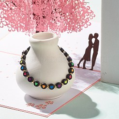 Pulsera elástica plana redonda con cuentas de corazón para mujer.&nbsp;BJEW-JB07552-03