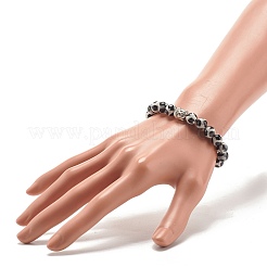 Bracciale elasticizzato in agata dzi naturale con testa di buddha&nbsp;BJEW-JB07705