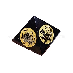 Пирамида из натурального обсидиана с фигурками знаков мифических зверей&nbsp;PW-WG94436-01