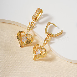 Orecchini a cerchio a forma di cuore in ottone con zirconi cubici trasparenti per San Valentino&nbsp;PJ9955-1