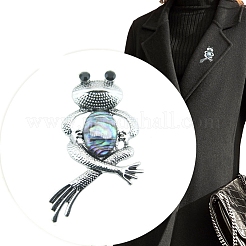 Брошь в виде лягушки в стиле ретро из сплава паве из натуральной ракушки пауа&nbsp;PW-WGDE135-01