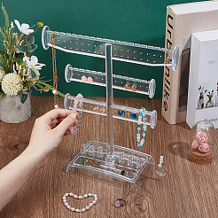 3-уровневые пластиковые башни для украшений из Т-образной планки для сережек и колец&nbsp;ODIS-WH0030-204