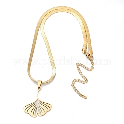 Ожерелья с подвесками в виде елочки из нержавеющей стали 201 с листьями гинкго&nbsp;NJEW-K253-36G