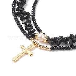 Juego de 3 collar con colgante de cruz de acero inoxidable 304 de 3 estilos&nbsp;NJEW-JN04071