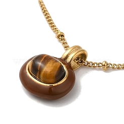Collier pendentif ovale en émail oeil de tigre naturel&nbsp;NJEW-D054-06A-G
