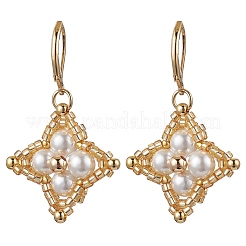 Orecchini a leva con perline di vetro e rombi&nbsp;EJEW-MZ00346-01