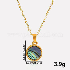 Elegante collar con colgante redondo y plano de concha de paua natural pavé de acero inoxidable 304&nbsp;DP7329-3