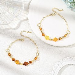 Bracelets pour femmes en perles d'ambre naturel et chaînes Figaro en laiton&nbsp;BJEW-JB14412