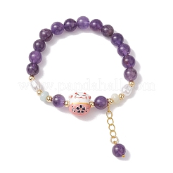 3 pz braccialetti elastici con perline malesi tinte e ametista naturale e corniola&nbsp;BJEW-JB11273