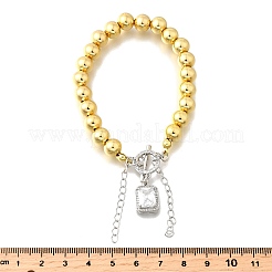 Круглые латунные бусины браслеты с подвесками для женщин&nbsp;BJEW-D317-05PG