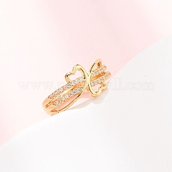 Bagues en laiton micro pavées en oxyde de zirconium transparent pour femmes&nbsp;RJEW-C168-03G