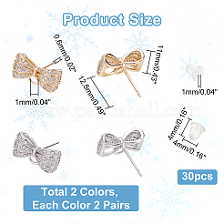 4 пара 2-цветная фурнитура для сережек из латуни с микропаве из прозрачного кубического циркония&nbsp;KK-DC0001-37