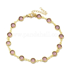 304 Edelstahl flache runde Acryl Strass Cup Kette Fußkettchen für Frauen&nbsp;LS-AJEW-B031-02G-01