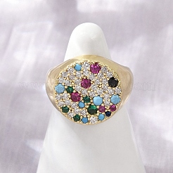 Женские кольца на палец из латуни с микропаве и кубическим цирконием&nbsp;RJEW-C129-09G