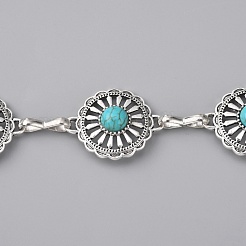 Ремень с цепочками из синтетических бирюзовых цветов&nbsp;AJEW-WH0258-427