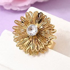 Anillos ajustables tipo brazalete de acero inoxidable 201 con circonita cúbica individual engastada para mujer.&nbsp;RJEW-K318-02E-G