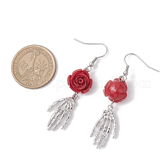 Серьги-подвески из синтетического коралла из латуни&nbsp;EJEW-TA00713