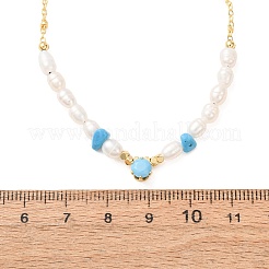 Colliers de perles de turquoise synthétique et de perles de riz naturelles&nbsp;GG-CBA3297-15G-D