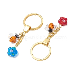 Portachiavi a forma di ape e fiore realizzati a mano con la tecnica del lampworking.&nbsp;KEYC-JKC01490