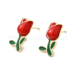 Orecchini a bottone in ottone con fiori&nbsp;EJEW-K324-03G-01