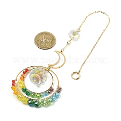 Decorazione pendente con anello in vetro e ottone avvolto in filo&nbsp;HJEW-TA00081