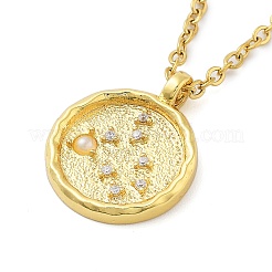 Pendentifs ronds et plats en acier inoxydable 304 avec zircone cubique&nbsp;LS-STAS-S145-01G