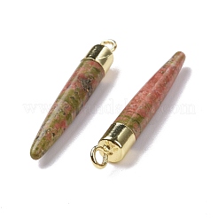 Подвески из натуральной латуни с заостренными концами из унакита&nbsp;G-B025-02LG-12