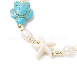 Браслеты из синтетических бирюзовых бусин в виде черепахи и морской звезды и натурального культивированного пресноводного жемчуга для женщин&nbsp;BJEW-JB12046-01
