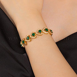 Винтажные латунные браслеты-цепочки с микропаве из прозрачных кубических цирконий в форме сердца для женщин&nbsp;DG2724