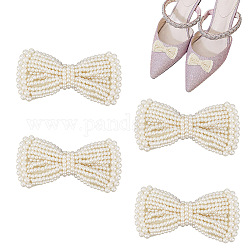 Nbeads 4Pcs Cloth Bowknots Shoe Decorations, with Plastic Imitation Pearl Beads, Antique White, 51x98x19mm