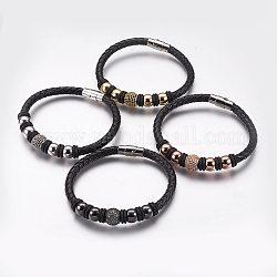Bracelets en cuir de vachette, avec une perle cube en zircone cubique en laiton et des fermoirs magnétiques en acier inoxydable, ronde, couleur mixte, 2-3/8 pouce ~ 2-1/2 pouces (62~66 mm), 6mm