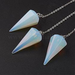 Opalite Hexagonal Pointed Dowsing Pendulums, with Brass Cross Chains, Cone, Platinum, Lead Free & Nickel Free, 8-1/4 inch(215mm)
