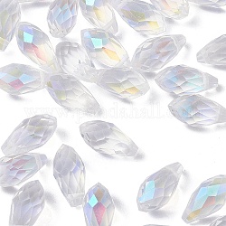 Galvanoplastie perles de larme à facettes en verre transparent, perles percées, de couleur plaquée ab , clair ab, 11.5~13x6mm, Trou: 1mm, environ 100 pcs / sachet 